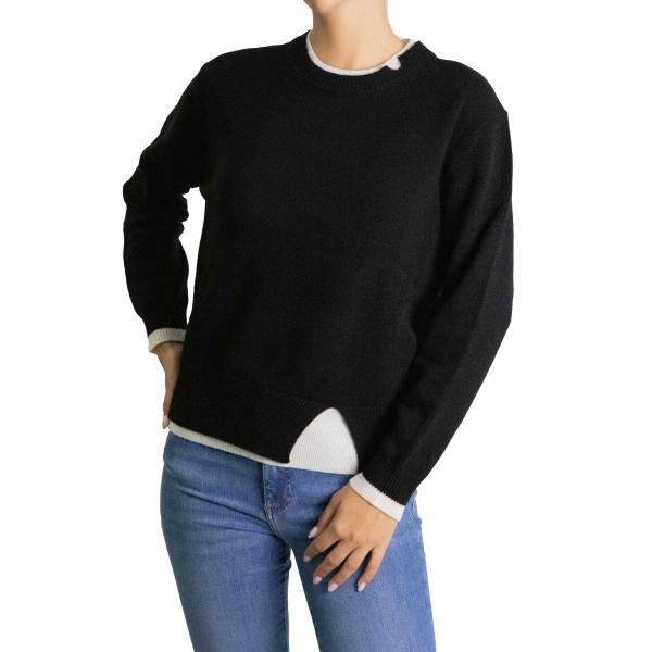 Maglioncino in pura lana con bordi a contrasto 